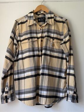 Carhartt L Plaid Flannel Shirt Relaxed Fit Yellow White Black Grey